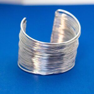 7 inch, Vintage Silver Tone Statement Curve Springs Cuff Bracelet - DX9